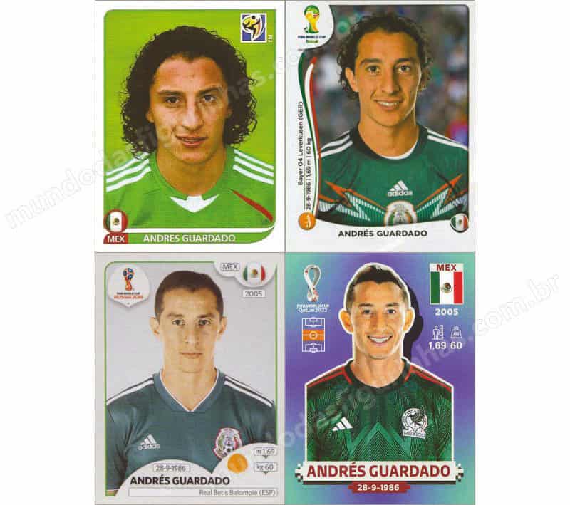 Figurinhas do Andrés Guardado nos álbuns da Copa do Mundo.