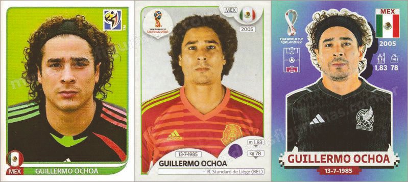 Figurinhas do Ochoa nos álbuns da Copa do Mundo.