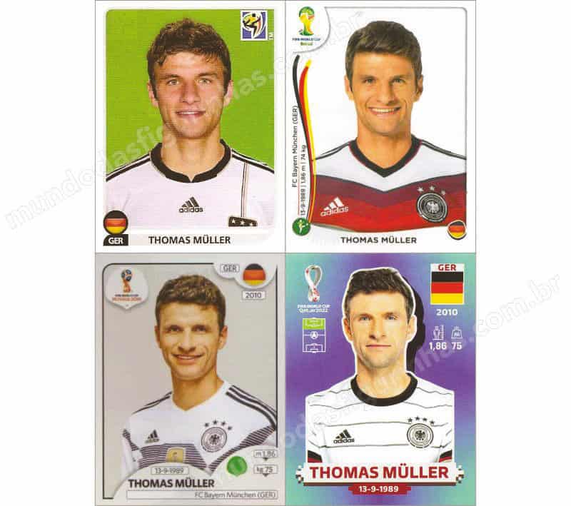 Figurinhas do Thomas Müler nos álbuns da Copa de 2010 a 2022.