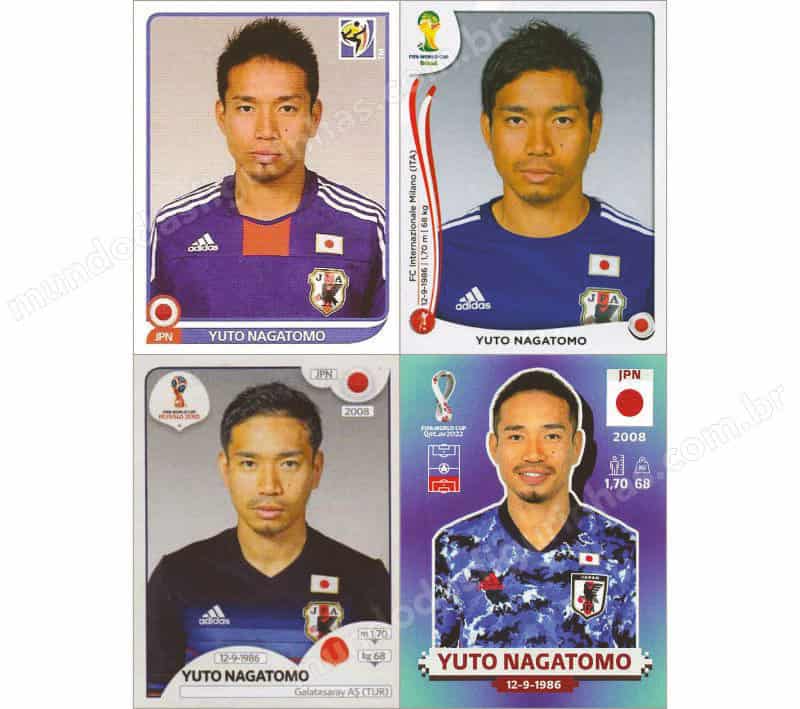 Figurinhas do Yuto Nagatomo nos álbuns da Copa de 2010 a 2022.