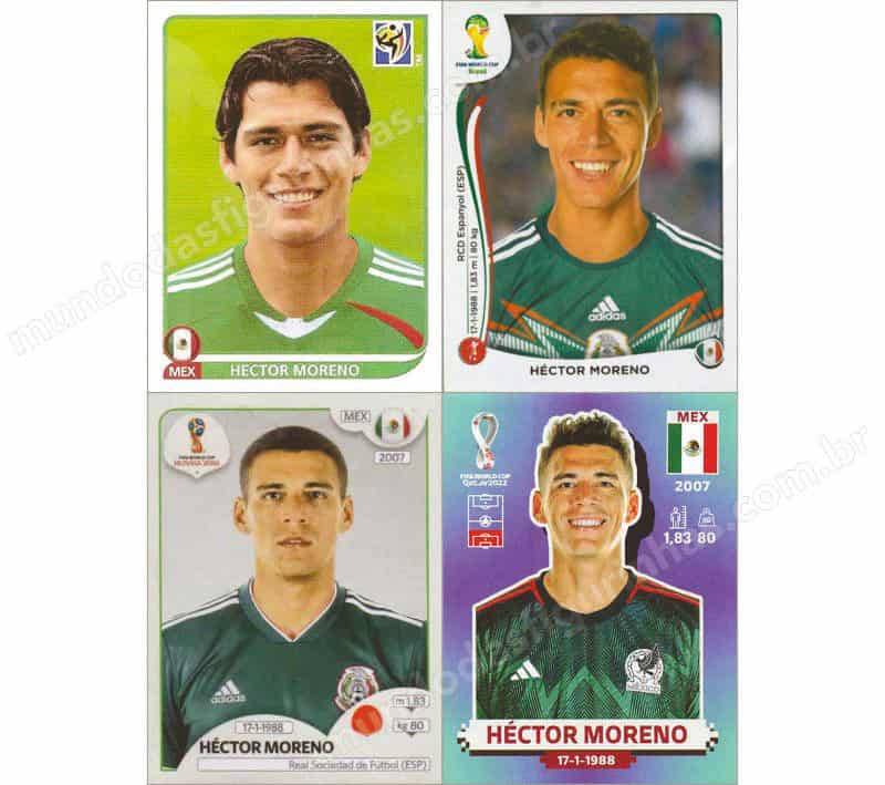 Figurinhas do Héctor Moreno nos álbuns da Copa de 2010 a 2022.