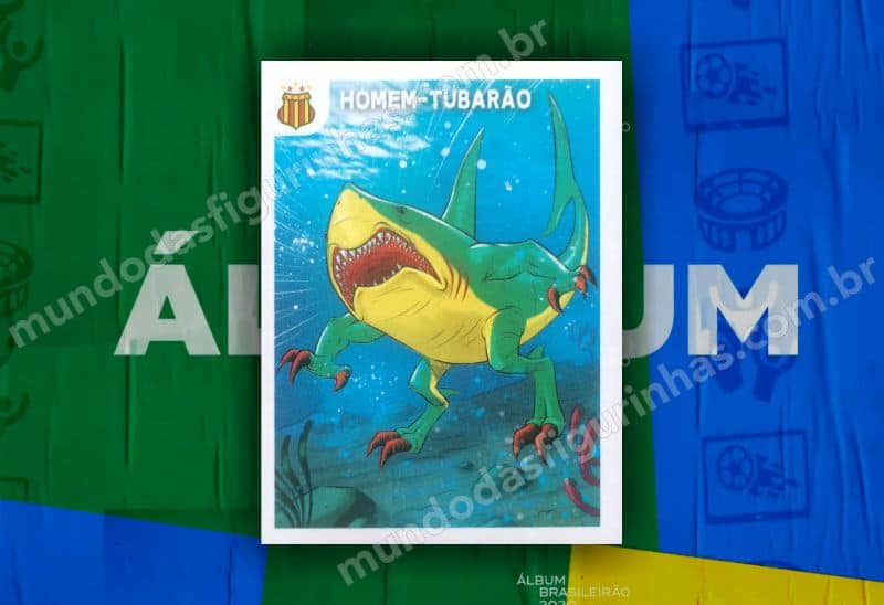 Figurinha nº 30SH do álbum do Brasileirão 2020 - o Homem-Tubarão, Super-herói do Sampaio Corrêa.