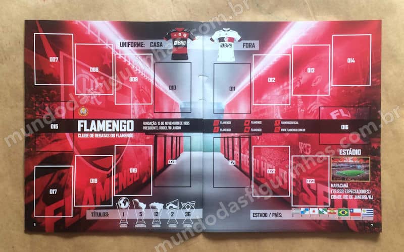 O álbum do Brasileirão 2020 - Páginas 6 e 7, a página do Flamengo.