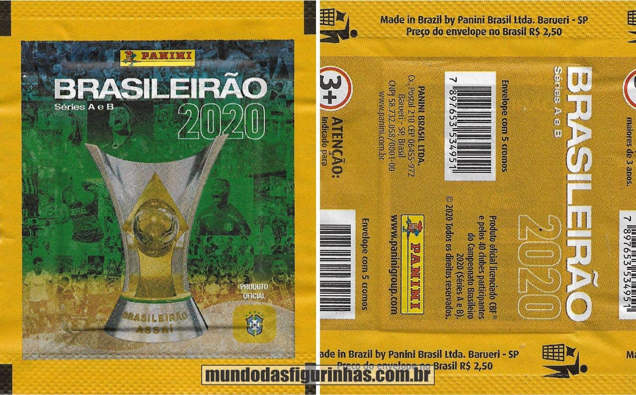 Envelope de figurinhas do álbum do Brasileirão 2020.