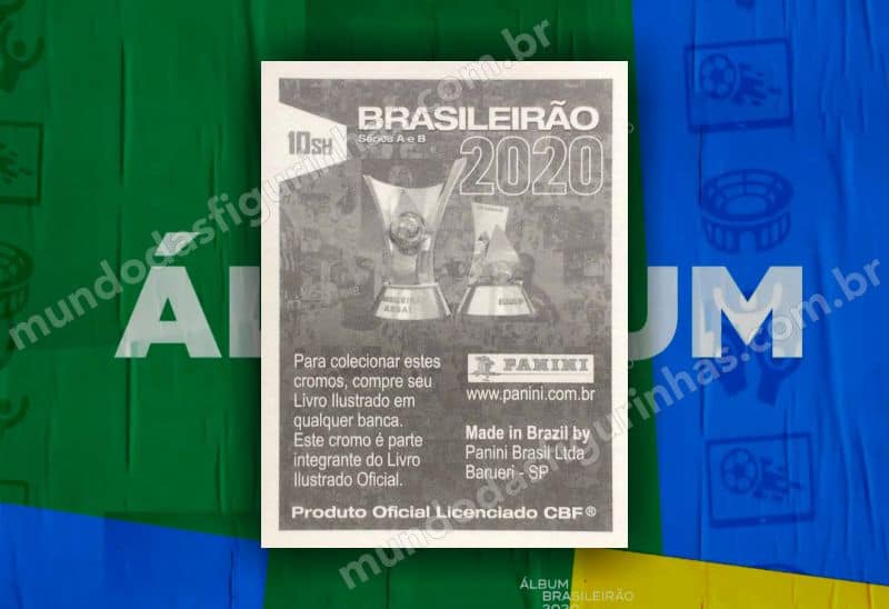 O álbum do Brasileirão 2020 - O verso de uma figurinha de super-herói.