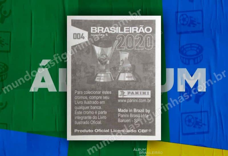 O álbum do Brasileirão 2020 - Verso de uma figurinha na vertical.