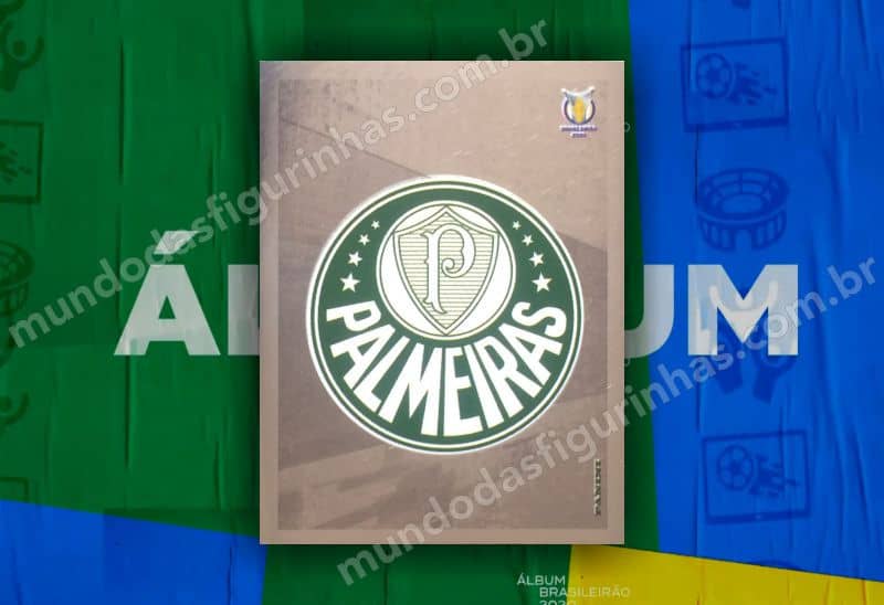 O álbum do Brasileirão 2020 - Figurinha brilhante nº 49, o escudo do Palmeiras.