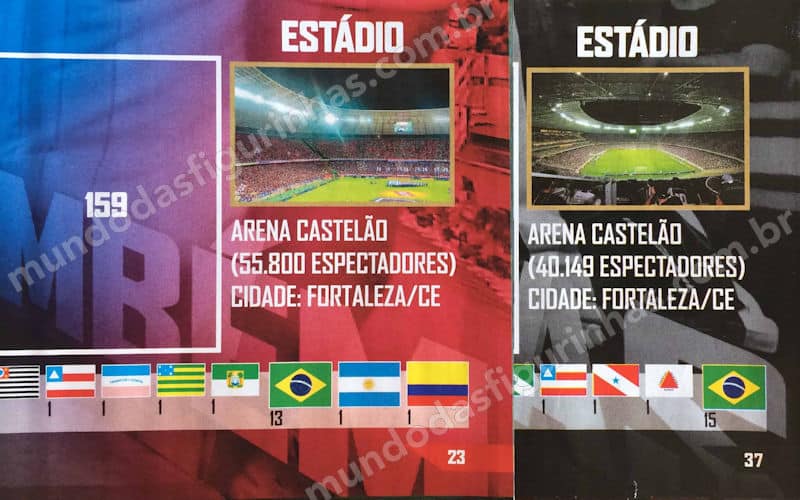 O álbum do Brasileirão 2020 - A capacidade da Arena Castelão nas páginas do Fortaleza e do Ceará.