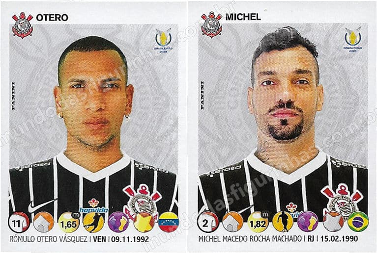 O álbum do Brasileirão 2020 - Figurinhas 129 e 142, com jogadores do Corinthians.