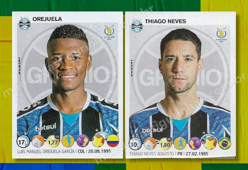 Figurinhas nº 59 e 71: Orejuela e Thiago Neves no Grêmio.