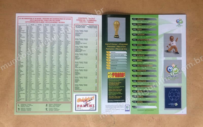Página 1 do álbum da Copa 2006, com os elementos FIFA e o selo da Panini.