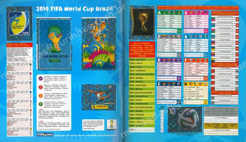 Página inicial do álbum da Copa 2014: os elementos FIFA e o selo da Panini.