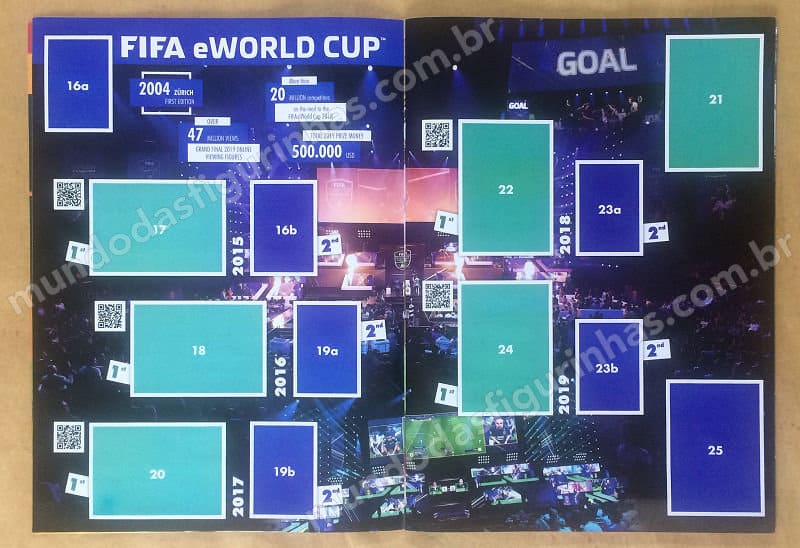 Páginas 6 e 7: com espaços para as figurinhas da FIFA eWorld CUP.