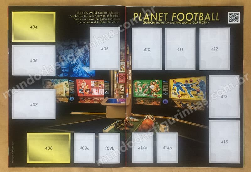 Páginas 56 e 57: PLANET FOOTBALL, com espaços para objetos do Museu da FIFA.
