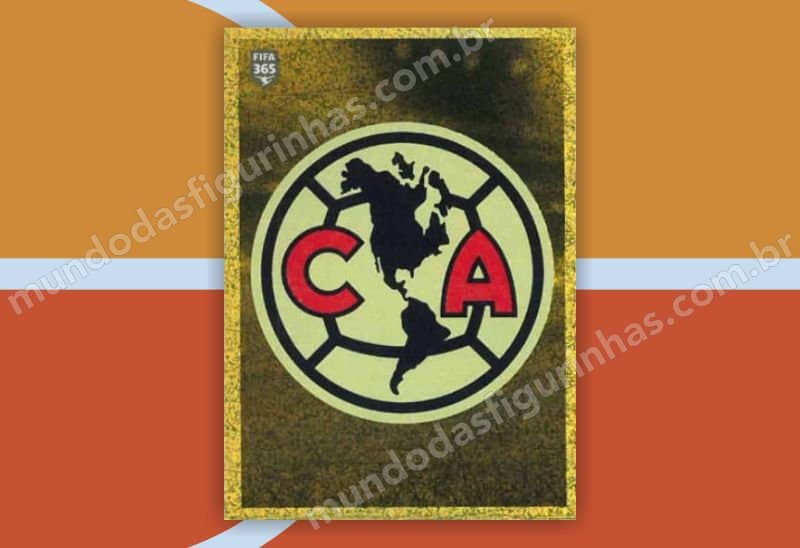 Figurinha brilhante nº 371: o escudo do Club América, o último clube do álbum.