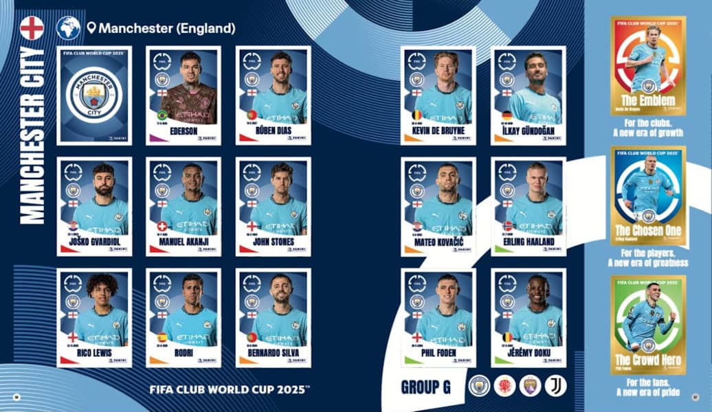 Página do Manchester City no álbum do Mundial de Clubes 2025.