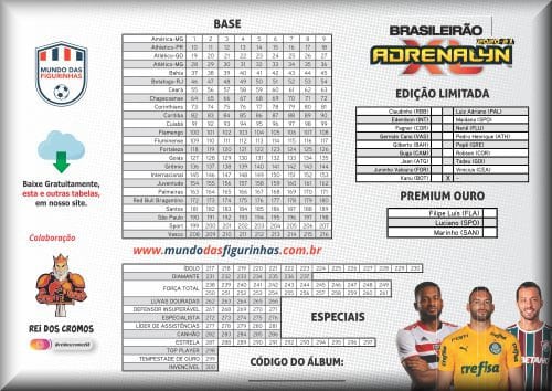 Controle de cards da coleção ADRENALYN BRASILEIRÃO 2020/21
